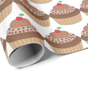 Chocolate Cupcake with Cherry Pattern Wrapping Paper