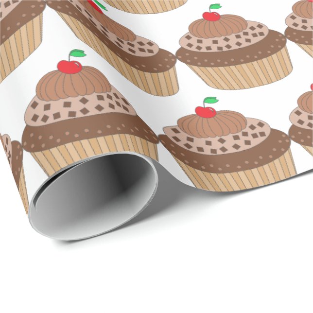 Chocolate Cupcake with Cherry Pattern Wrapping Paper (Roll Corner)