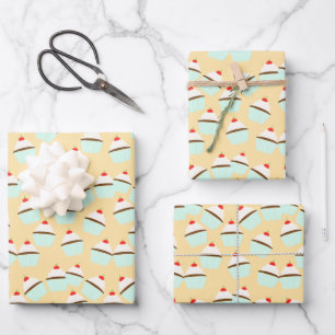 Chocolate Cupcake With Cream And Cherry On top Wrapping Paper Sheets