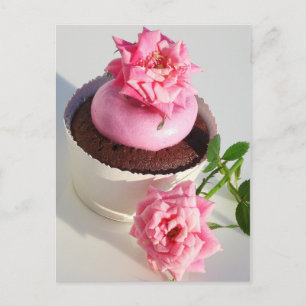 Chocolate Cupcake with Pink Rose Postcard