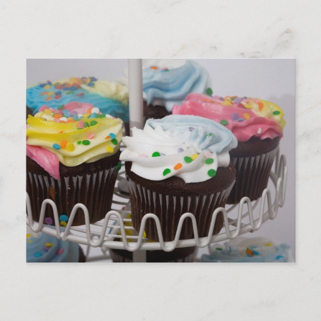 Chocolate cupcakes on a cake stand 2 postcard (Front)