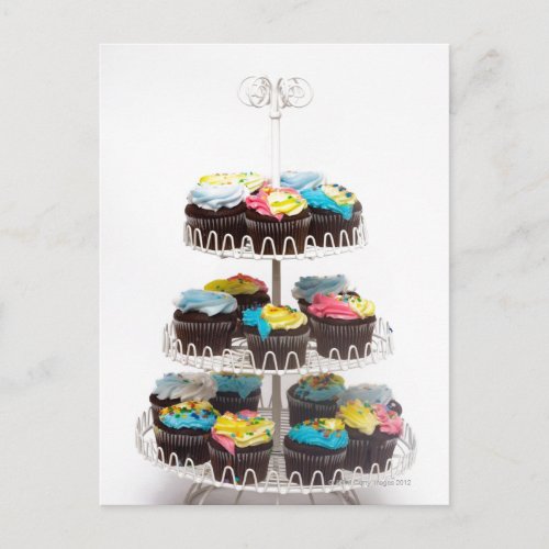 Chocolate cupcakes on a cake stand postcard