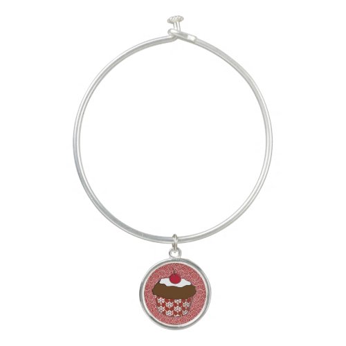 Chocolate Cupcakes on Red and White Pattern Bangle Bracelet