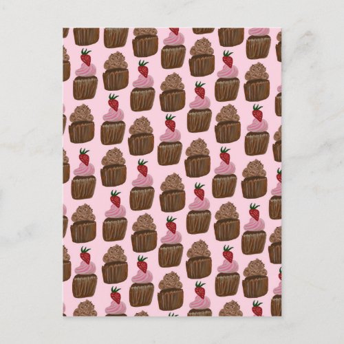 Chocolate Cupcakes Pattern Happy Birthday Postcard