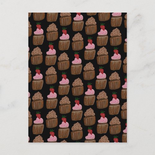 Chocolate Cupcakes Pattern Happy Birthday Postcard