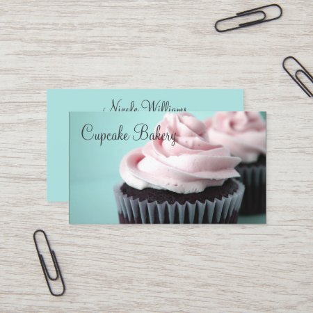 Chocolate Cupcakes Pink Vanilla Frosting Business Card