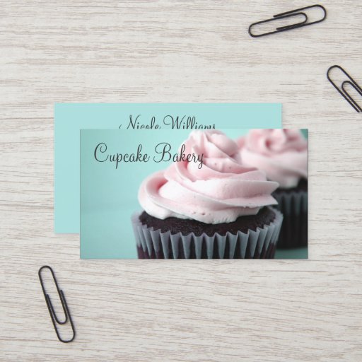 Customizable Chocolate Cupcakes Pink Vanilla Frosting Business Cards