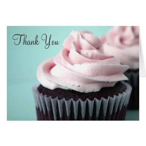 Chocolate Cupcakes Pink Vanilla Frosting Thank You Stationery Note Card ...