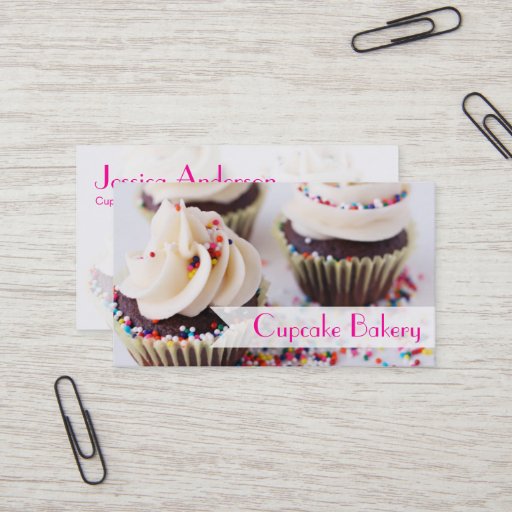 Customizable Chocolate Cupcakes Sprinkles Vanilla Frosting Business Card