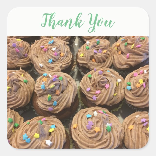 Chocolate Cupcakes Thank You Square Sticker (Front)