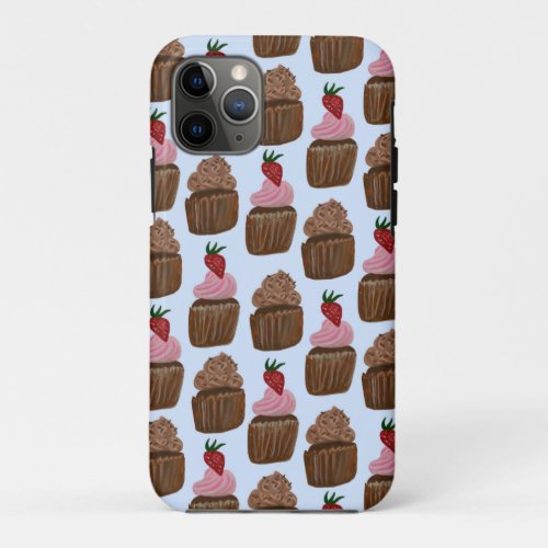 Chocolate Cupcakes Watercolor Pattern iPhone 11 Pro Case