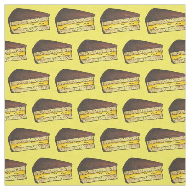 Chocolate Custard Boston Cream Pie Slice Dessert Fabric (Swatch)