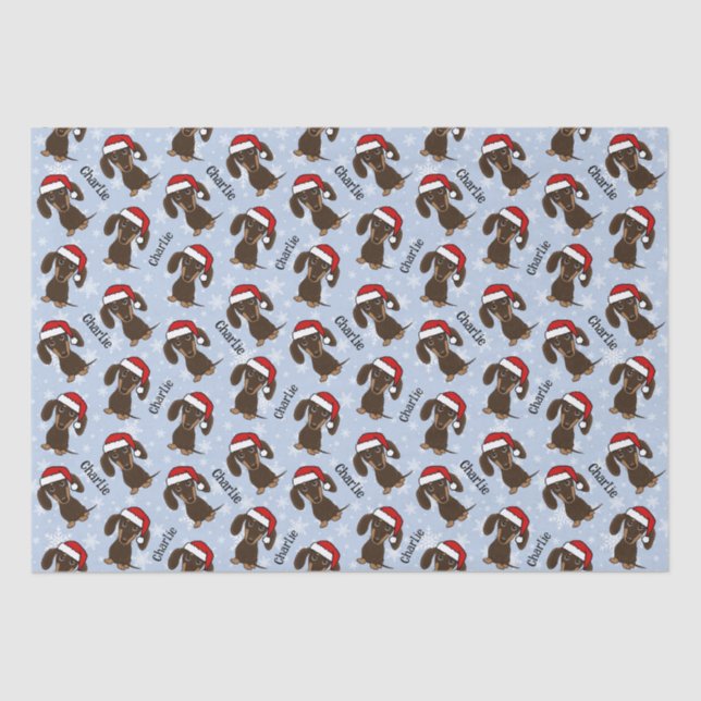 Chocolate Dachshund Christmas Custom Name Cute Dog Tissue Paper (Front)