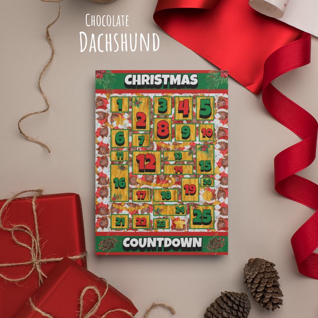 Chocolate Dachshund Countdown Christmas Advent Holiday Card (Creator Uploaded)