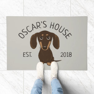 Chocolate Dachshund Cute Wiener Dog Personalized Doormat