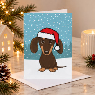 Chocolate Dachshund Santa Cute Dog Christmas Holiday Card