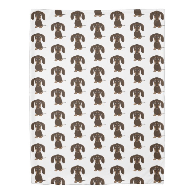 Chocolate Dachshunds Pattern | Cute Wiener Dogs Duvet Cover (Front)