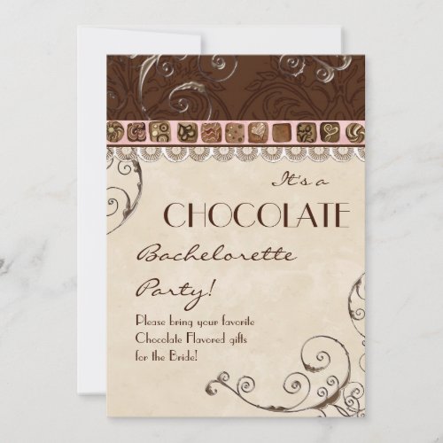 Chocolate Damask Swirl Batchelorette Party Invite