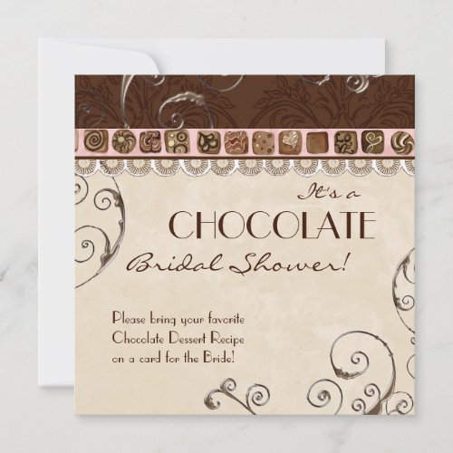Chocolate Damask Swirl Bridal Shower Invitation