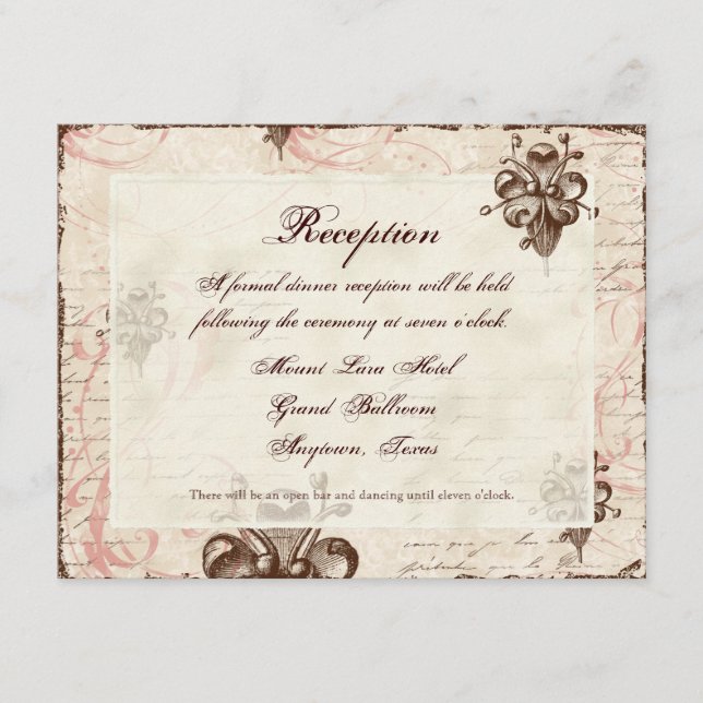 Chocolate Damask Swirl Wedding Response RSVP Card (Front)
