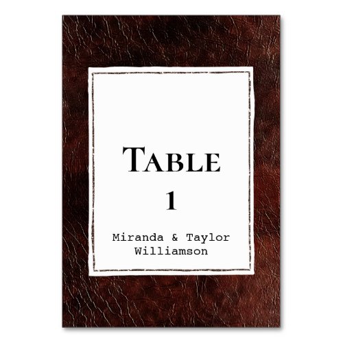 Chocolate Dark Brown Faux Leather Table Number