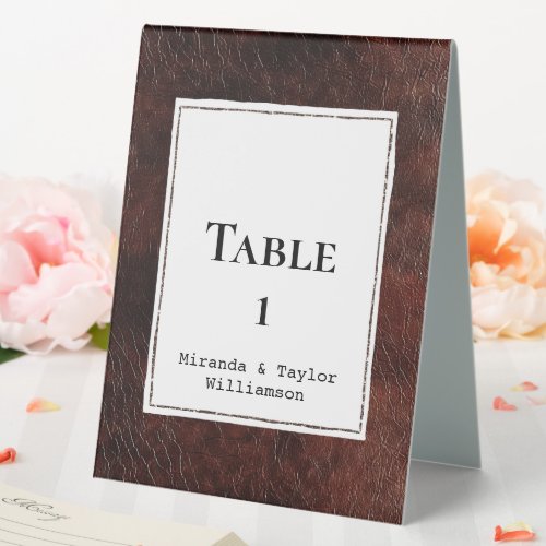 Chocolate Dark Brown Faux Leather Table Tent Sign