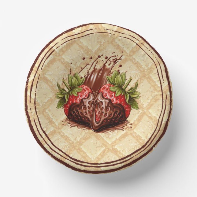 Chocolate Dip Strawberry Waffle Cone Party Paper Bowls (Front)