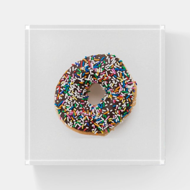 Chocolate Dipped and Sprinkles Doughnut Paperweight (Front)