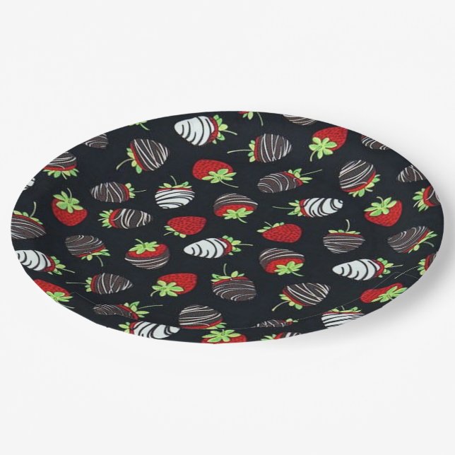 Chocolate Dipped Starwberries Paper Plates (Angled)