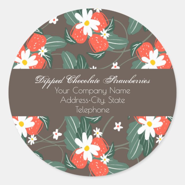 Chocolate Dipped Strawberries Business Hand Drawn Classic Round Sticker (Front)