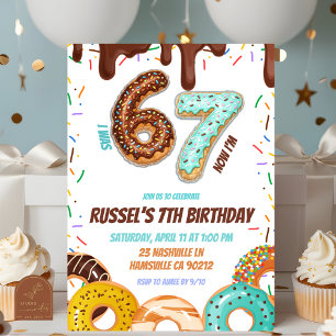 Chocolate Donut 67 Boy Birthday party Invitation