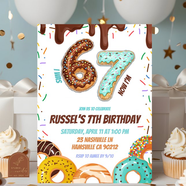 Chocolate Donut 67 Boy Birthday party Invitation (Creator Uploaded)