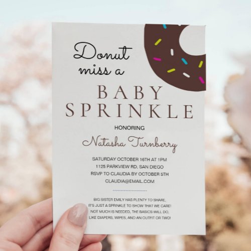 Chocolate Donut Baby Sprinkle Neutral Baby Shower Invitation