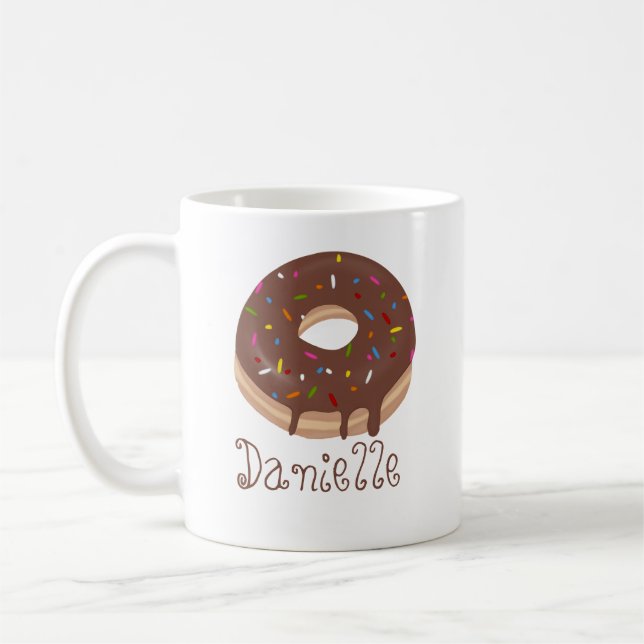 Chocolate Donut Custom Name Coffee Mug (Left)