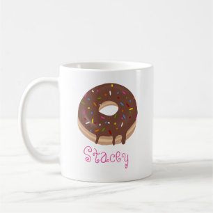 Chocolate Donut Custom Pink Name Coffee Coffee Mug