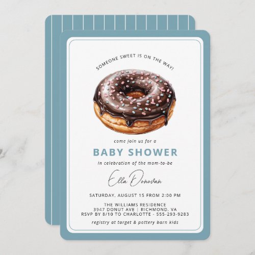 Chocolate Donut  Cute Blue Boy Baby Shower Invitation