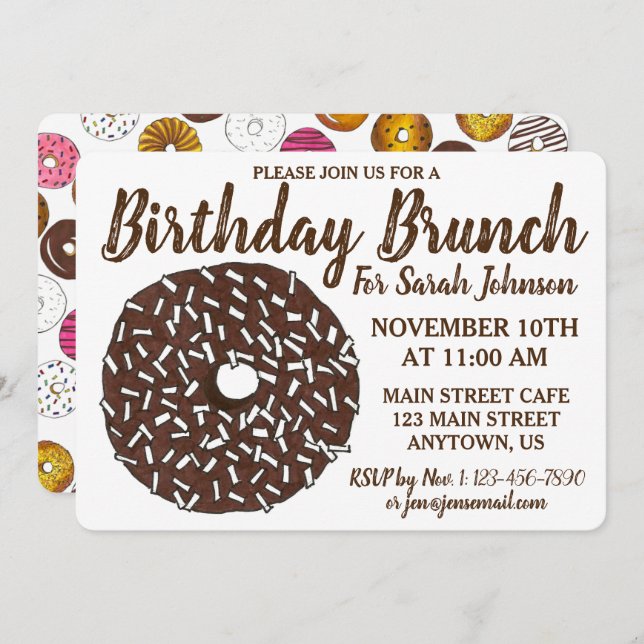 Chocolate Donut Doughnut Birthday Party Brunch Invitation (Front/Back)