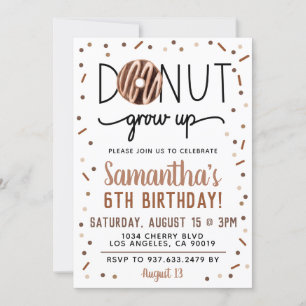 Chocolate Donut Grow Up Birthday Invitation