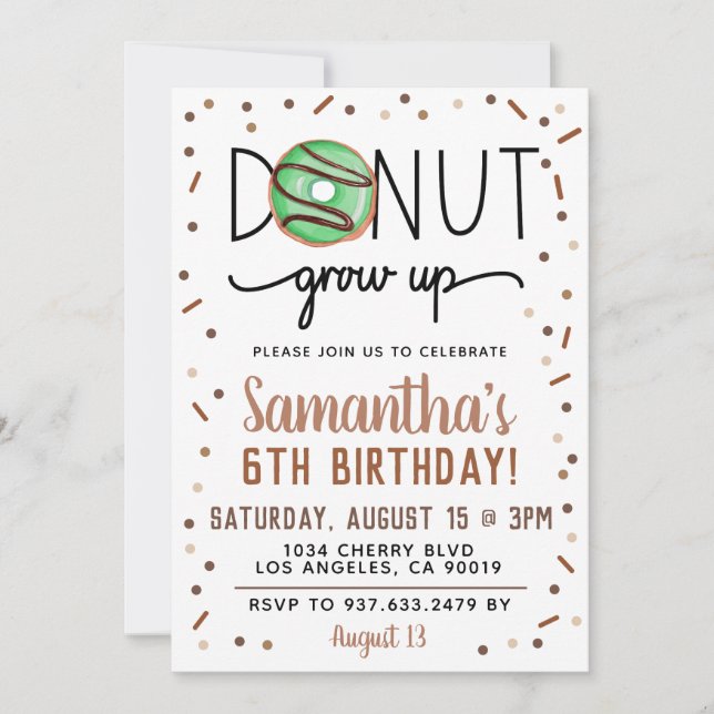 Chocolate Donut Grow Up Birthday Invitation (Front)