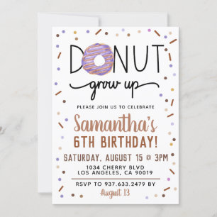 Chocolate Donut Grow Up Birthday Invitation