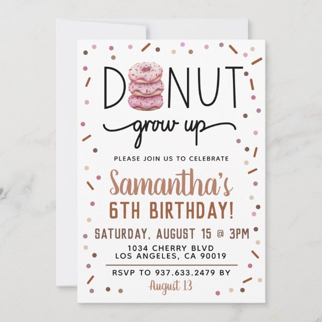 Chocolate Donut Grow Up Birthday Invitation (Front)
