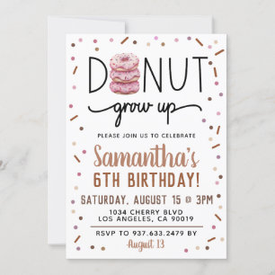 Chocolate Donut Grow Up Birthday Invitation