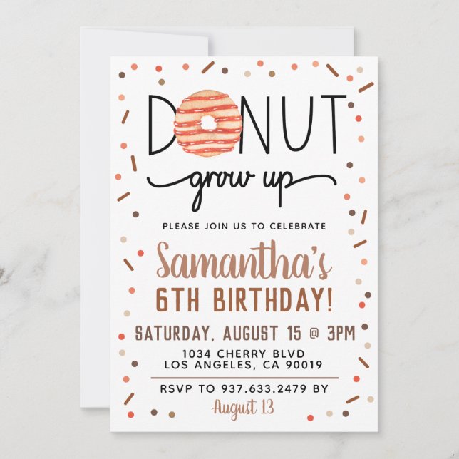 Chocolate Donut Grow Up Birthday Invitation (Front)