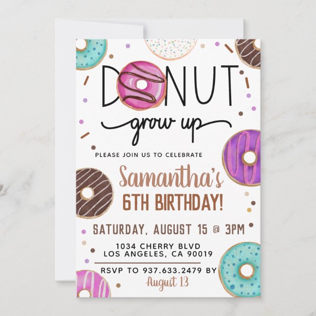 Chocolate Donut Grow Up Birthday Invitation (Front)