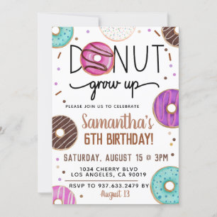 Chocolate Donut Grow Up Birthday Invitation