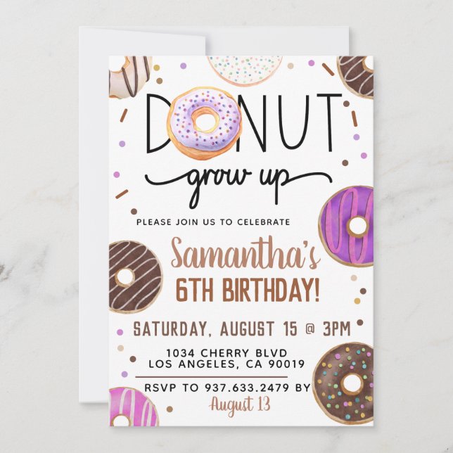 Chocolate Donut Grow Up Birthday Invitation (Front)