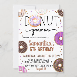 Chocolate Donut Grow Up Birthday Invitation