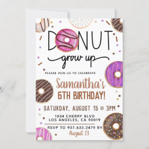 Chocolate Donut Grow Up Birthday Invitation