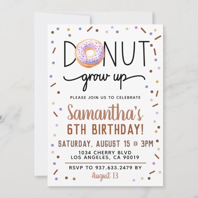 Chocolate Donut Grow Up Birthday Invitation (Front)