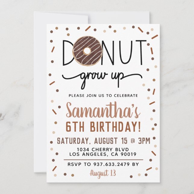 Chocolate Donut Grow Up Birthday Invitation (Front)